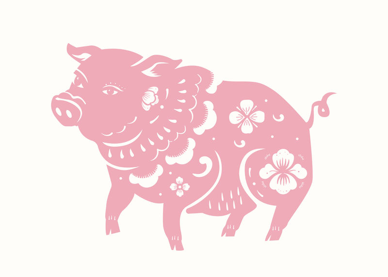 猪年粉矢量传统十二生肖贴纸