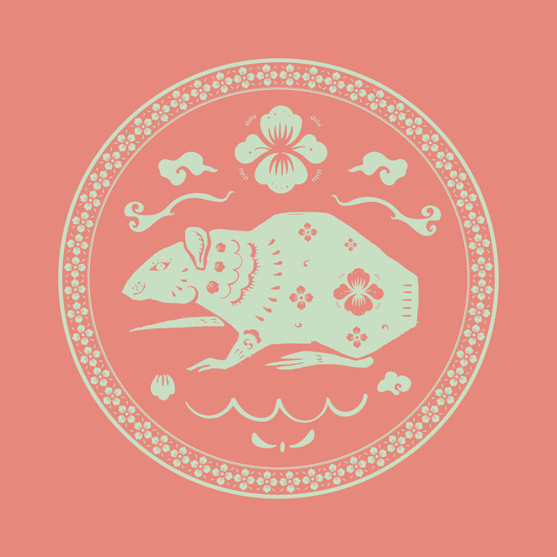 鼠年徽章矢量绿色中国星座十二生肖动物