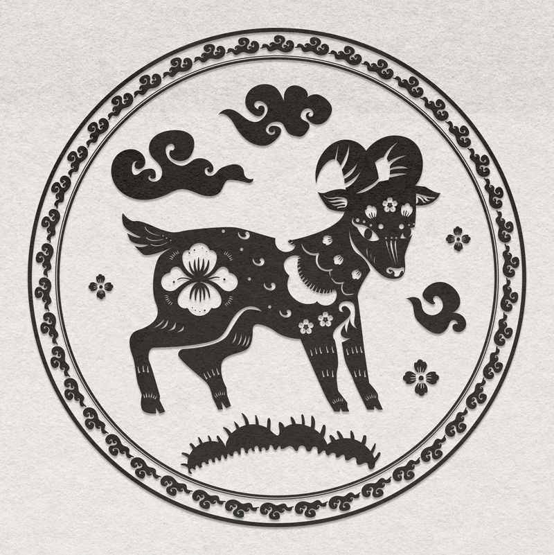 中国山羊动物徽章载体黑色新年设计元素