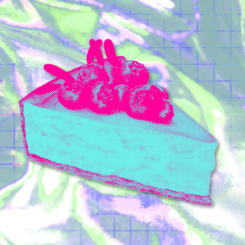 手绘时髦蓝莓芝士蛋糕半色调风格插图