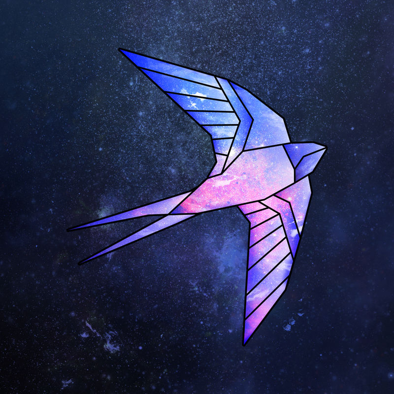 紫色银河图案几何形状飞鸟贴纸设计元素