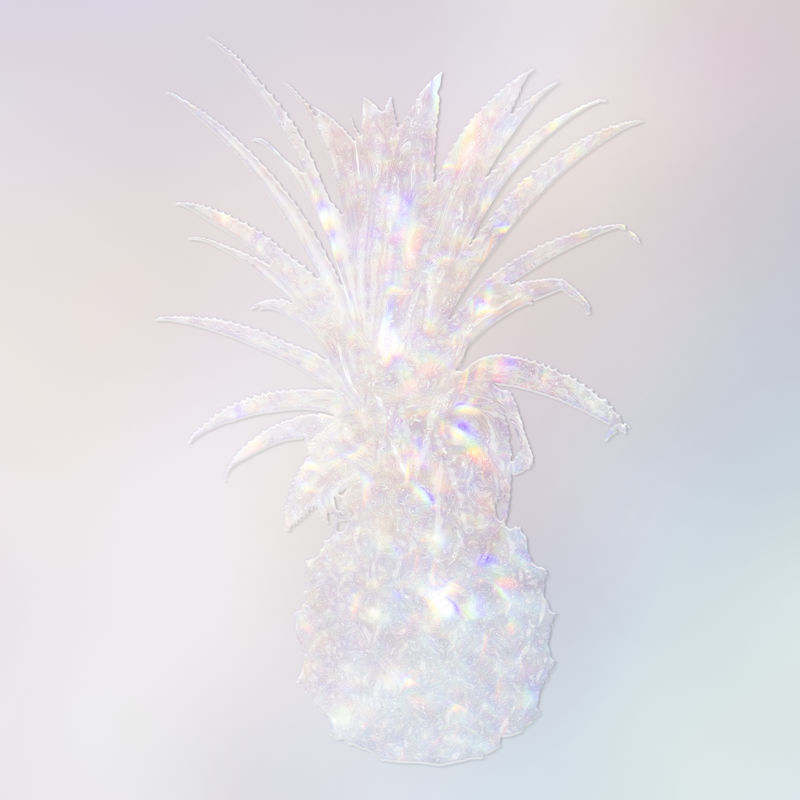 彩色背景插图上的银色全息菠萝