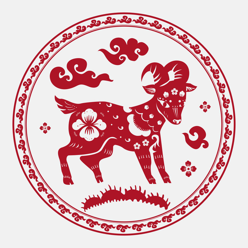 羊年红色徽章矢量中国传统十二生肖