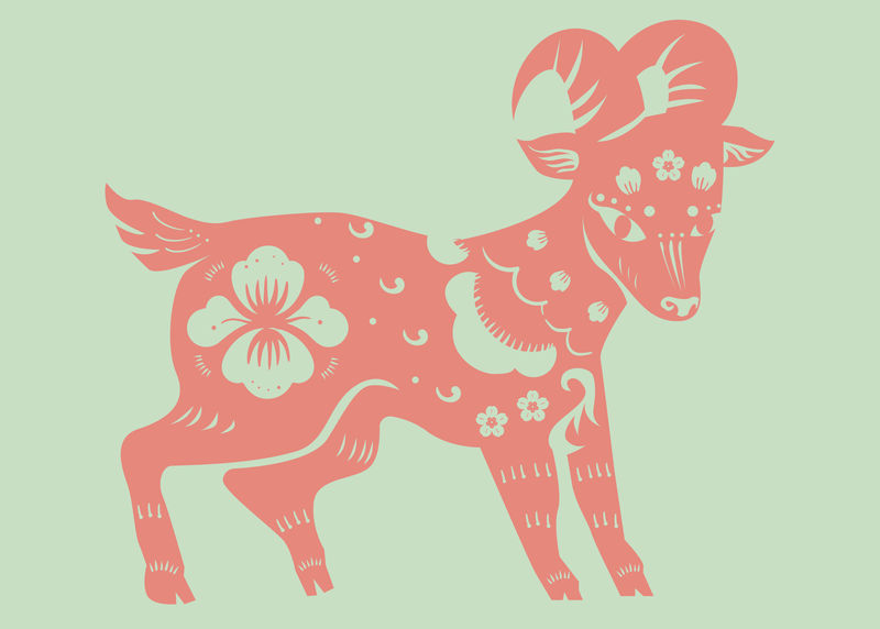 农历新年山羊矢量粉色动物生肖标志贴纸