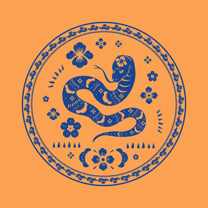 中国新年蛇矢量徽章蓝色动物生肖