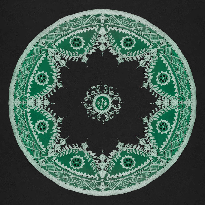 复古绿色曼荼罗图案装饰矢量黑色背景由Noritake工厂中国瓷器餐具设计重新混合而成