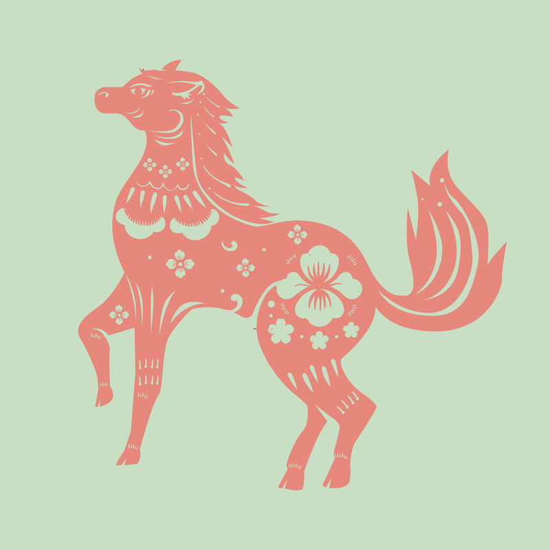 中国新年马矢量粉色动物生肖插图