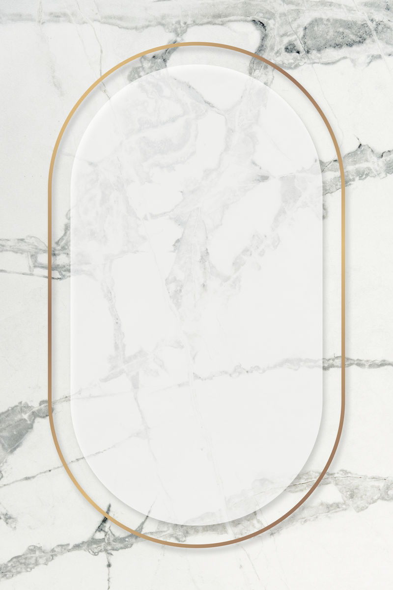 白色大理石背景上的椭圆形金框插图