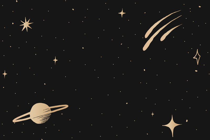 黑色背景上的土星星系金色星空边界