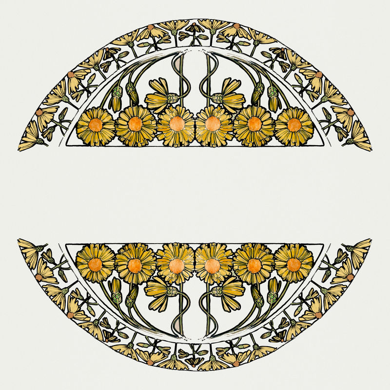 新艺术花卉徽章图案混合自阿尔方斯·玛丽亚·穆查的艺术作品