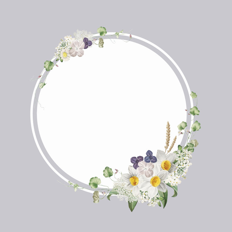 复古空白各种花卉主题徽章