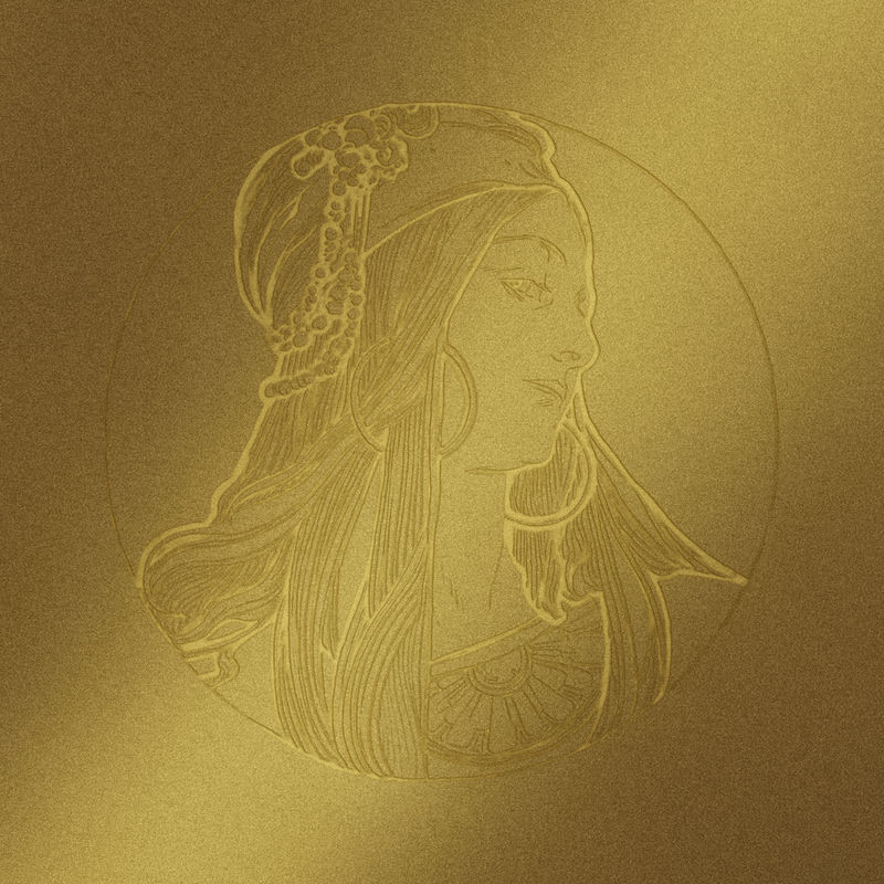 新艺术金色徽章女士插图混合自阿尔方斯·玛丽亚·穆查的艺术作品