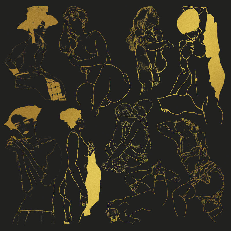 黄金女人线描系列混合自埃贡·希勒的艺术作品