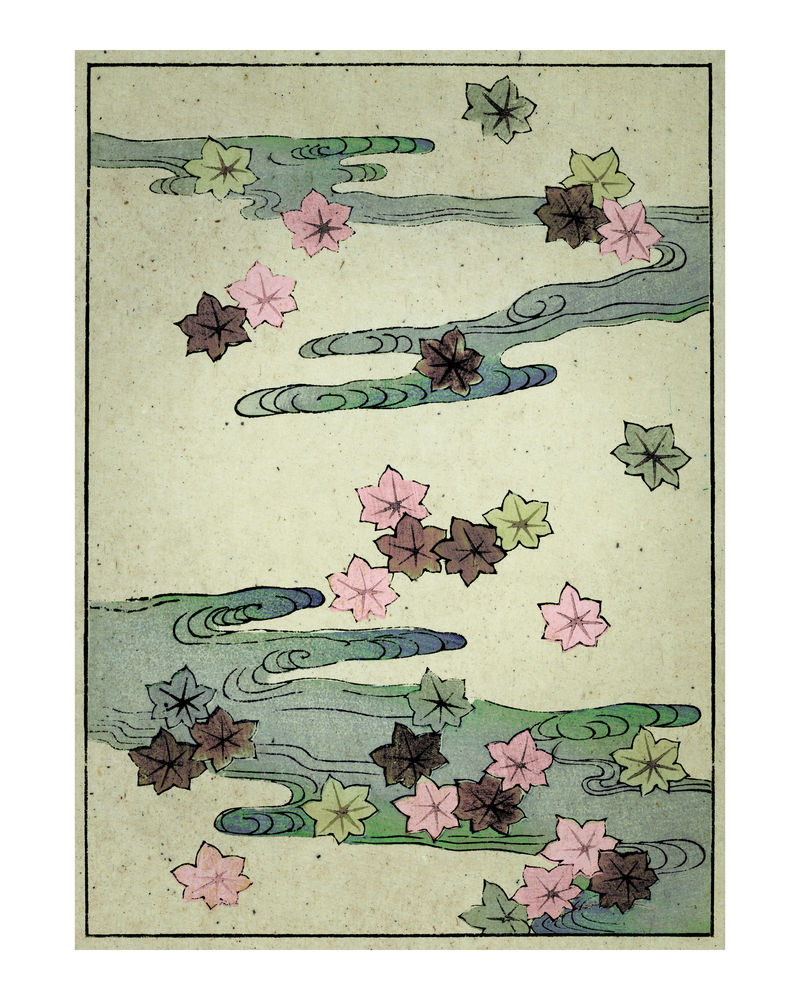 秋与水复古墙面艺术印刷品和海报设计混搭自渡边胜泰的原画