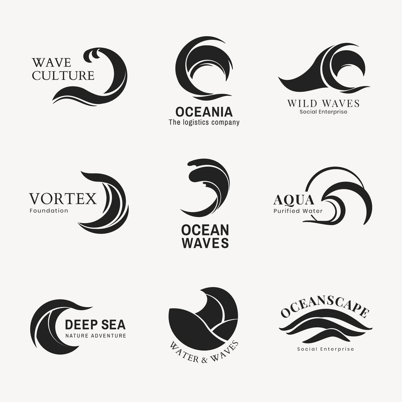 Wave business徽标剪贴画黑水动画图形套装