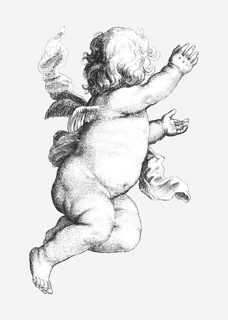 可爱的小天使插图由Wenceslaus Hollar的艺术作品混合而成