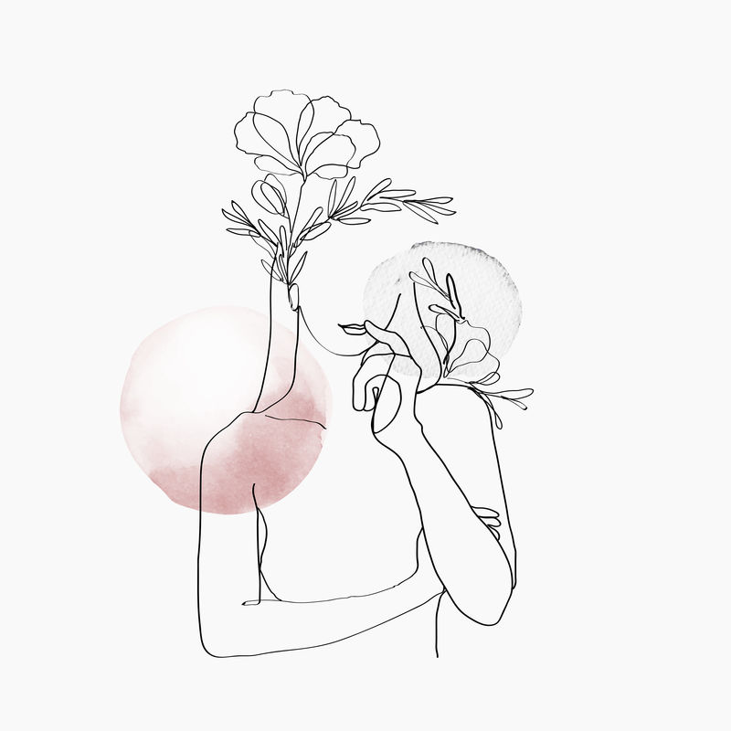 女性身体线条艺术psd花粉色粉彩女性插图