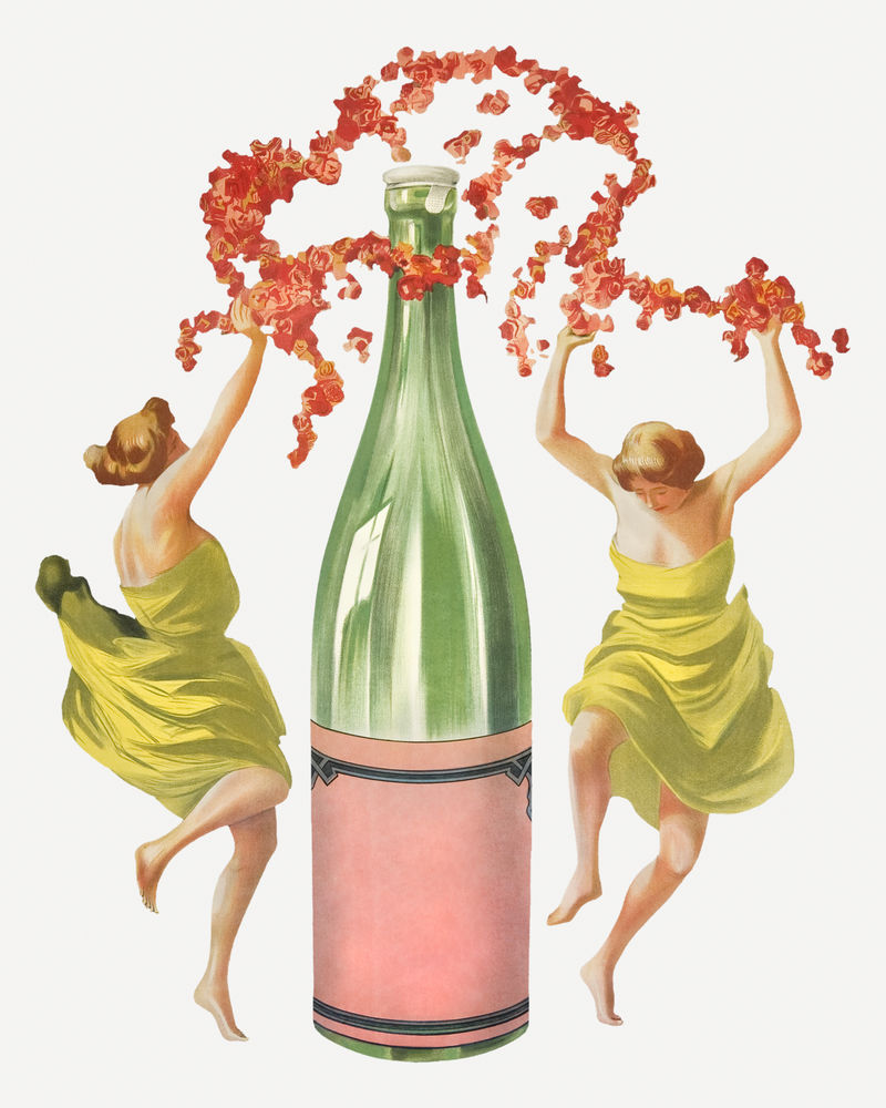 带有女性插图的矿泉水瓶psd由Leonetto Cappiello的艺术品混合而成