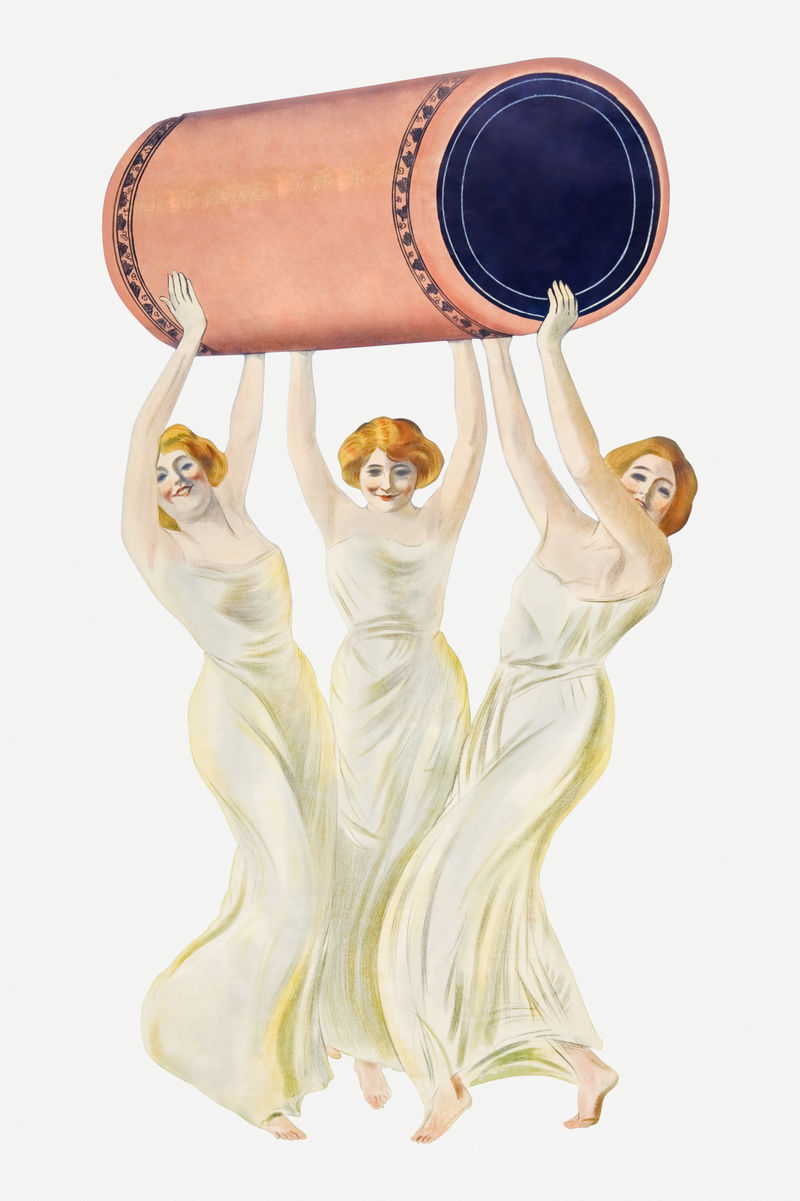 女性psd携带粉色空白药丸印花由Leonetto Cappiello的艺术品混合而成