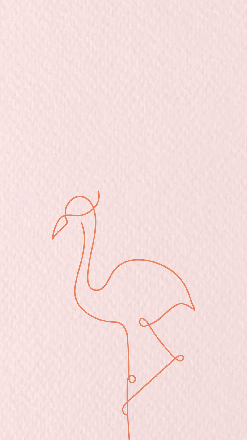 粉色火烈鸟手机壁纸psd线条艺术动物设计