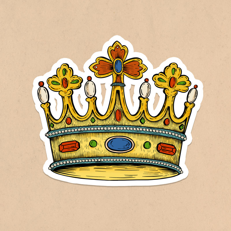 黄色皇冠贴纸覆盖在米色背景上