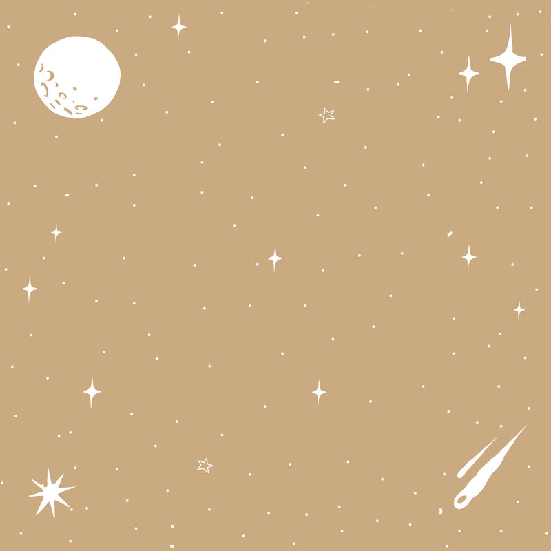 棕色背景上的银色可爱涂鸦星系天空