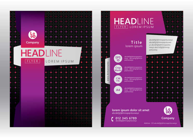 黑色背景紫色色块的矢量商务手册设计模板