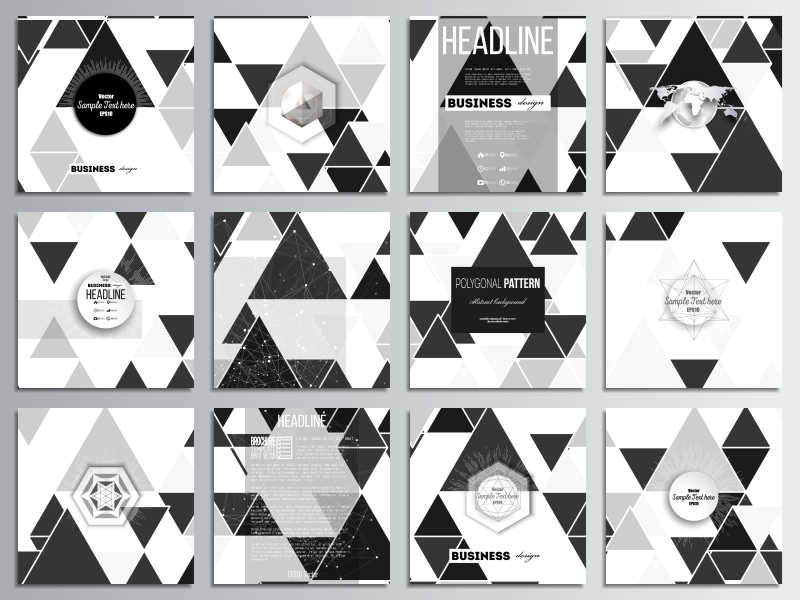 黑白三角形的矢量方形小册子设计模板