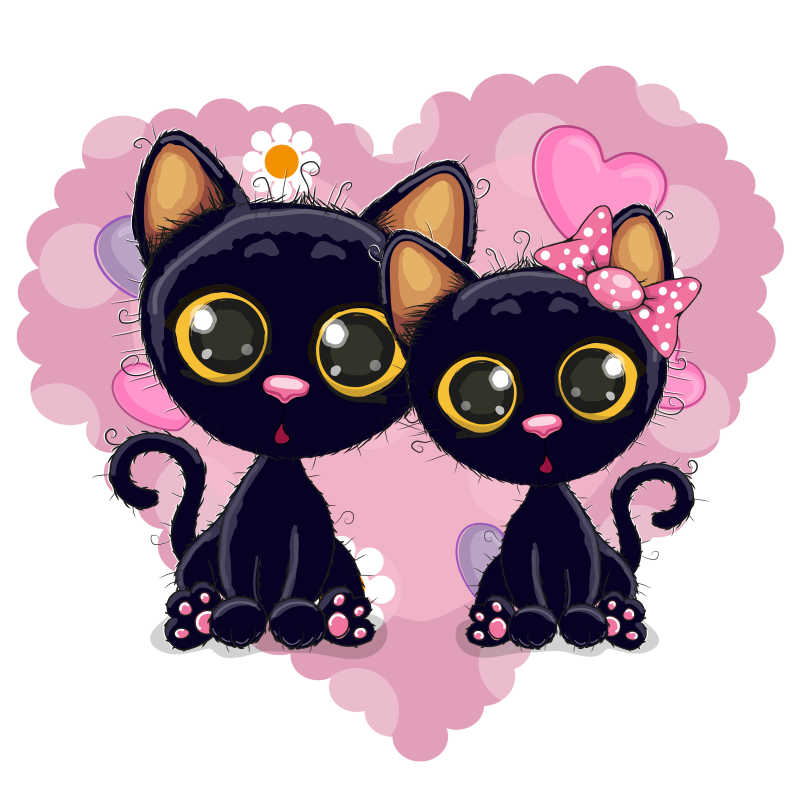 两个可爱的小猫矢量插图