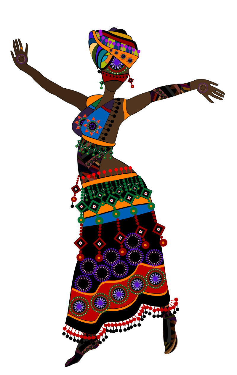 民族风格跳舞的女性矢量插图