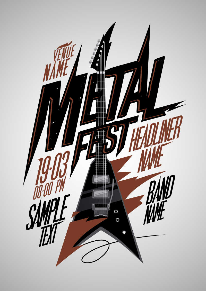 矢量复古电吉他风格的海报设计