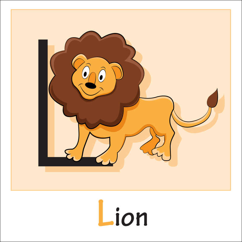 矢量卡通狮子和字母插图