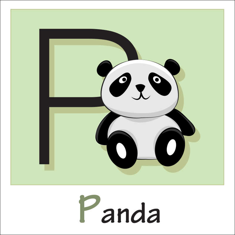矢量卡通熊猫和字母插图