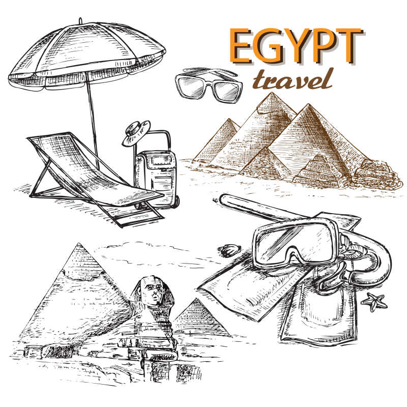 手绘旅行集埃及矢量插图