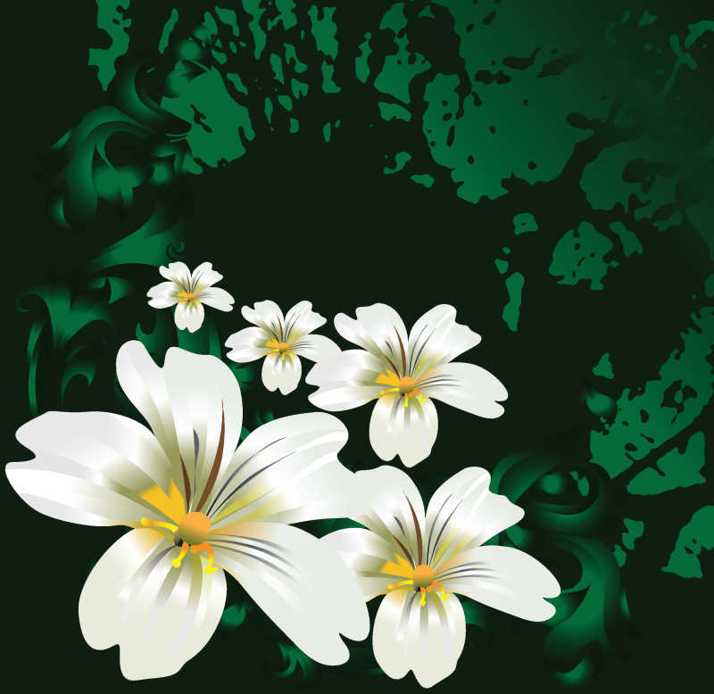 绿色背景的白色小花矢量插图