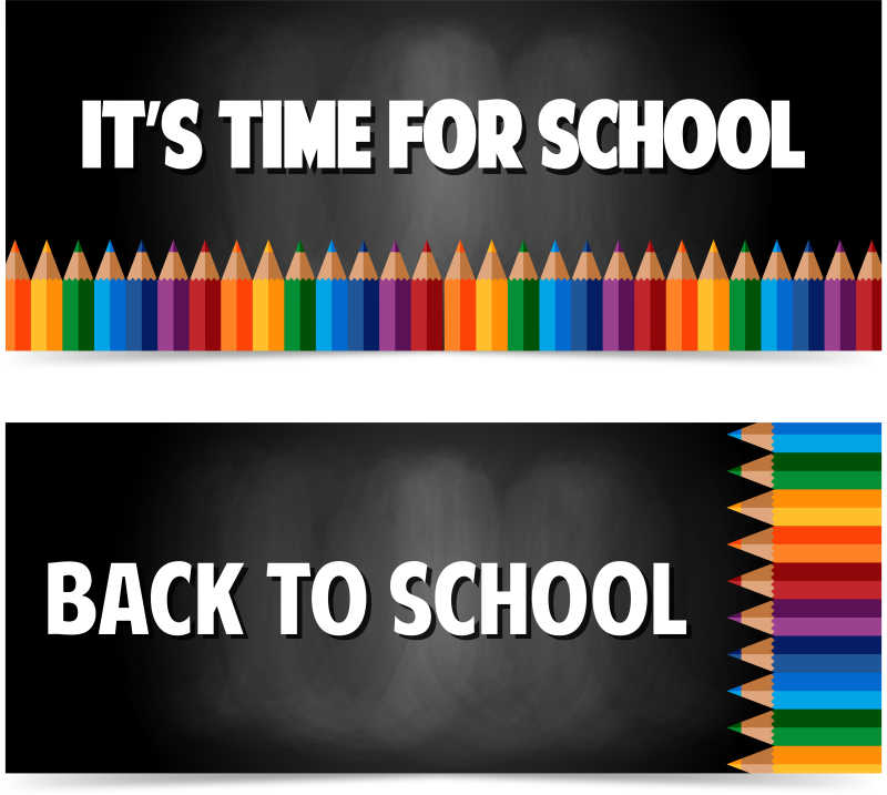 带铅笔回到学校黑色横幅矢量背景