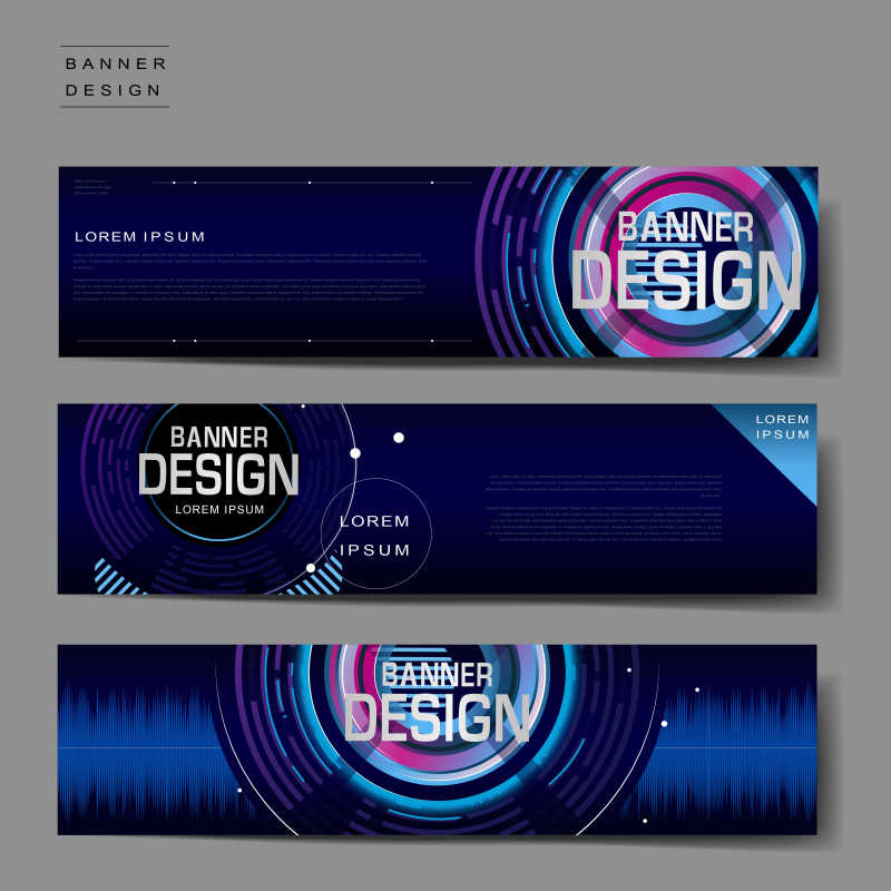 蓝色科技感的长条卡片设计模板