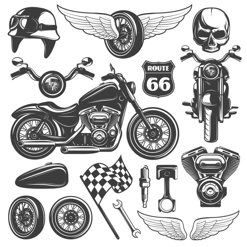 手绘风格的摩托车矢量商标设计