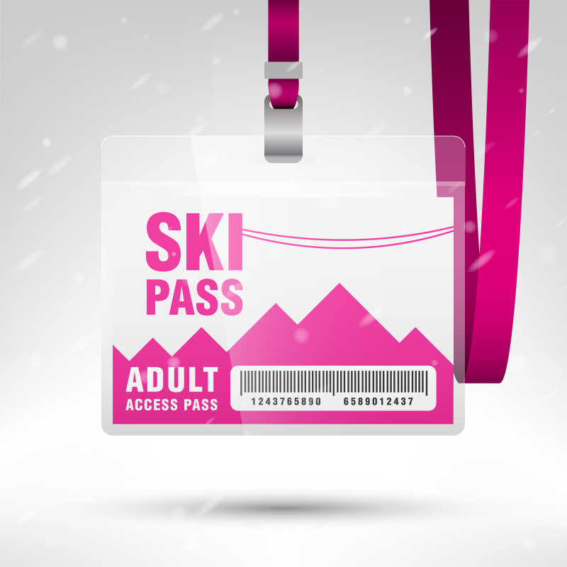 粉色的滑雪通行证设计模板