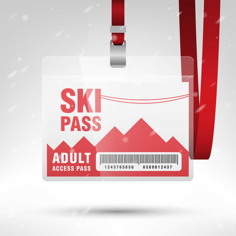 红色的滑雪通行证矢量设计模板