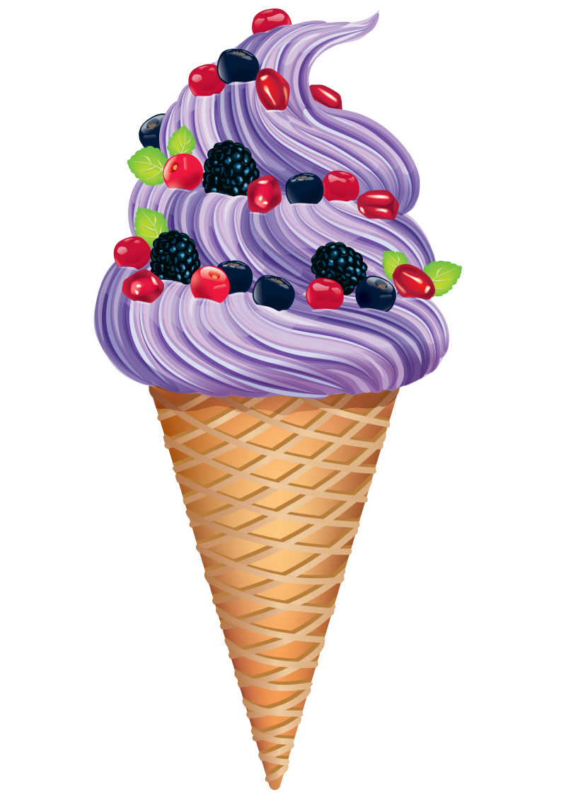 矢量卡通蓝莓味冰淇淋