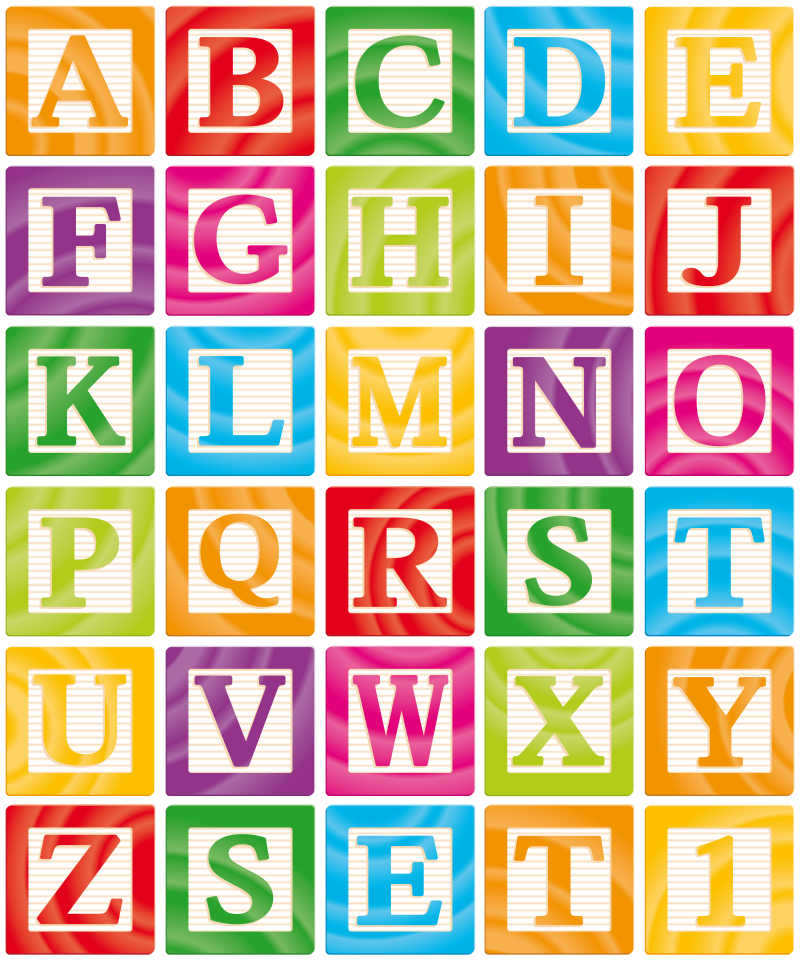 矢量彩色英文字母方块