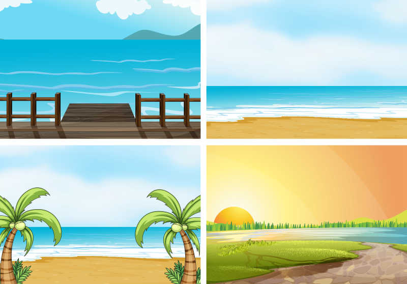 美丽的四种海滩矢量插图