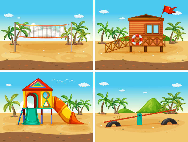 海滩和游乐场矢量插图