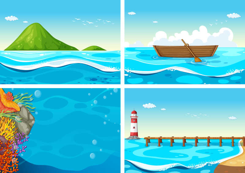 海洋四景矢量插图