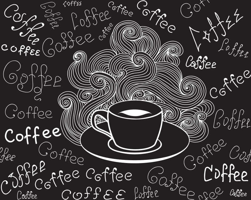 黑白的咖啡杯装饰无缝矢量插图