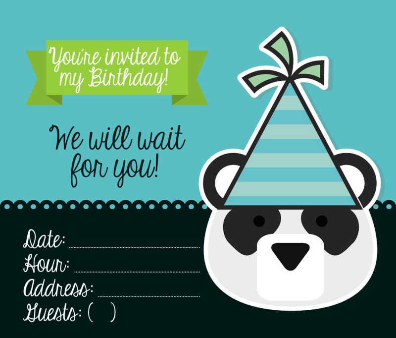 矢量熊猫图案的生日请帖邀请模板
