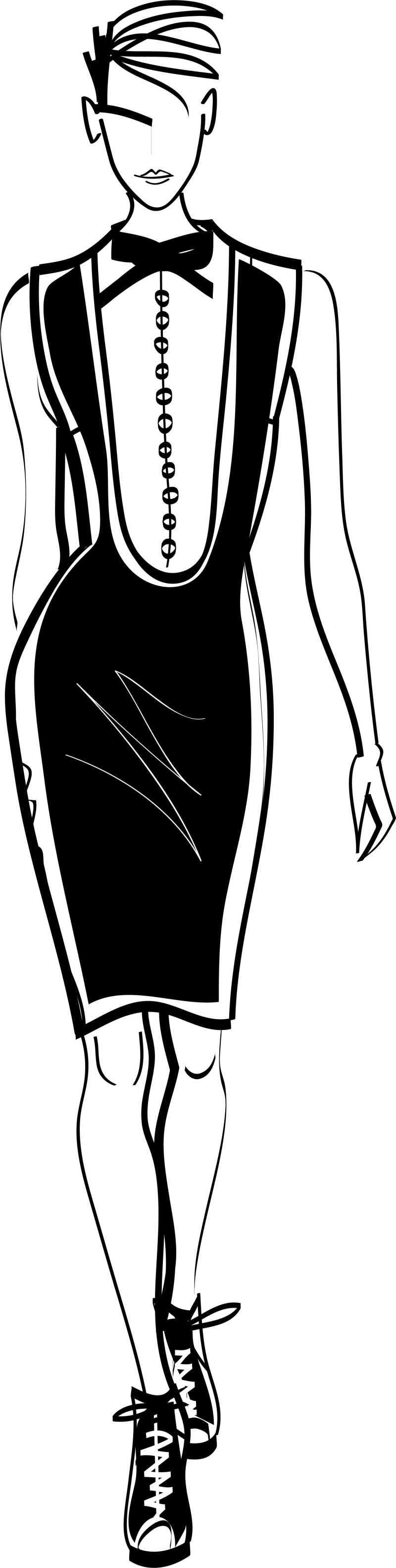 漂亮时尚女人的黑白矢量素描插图