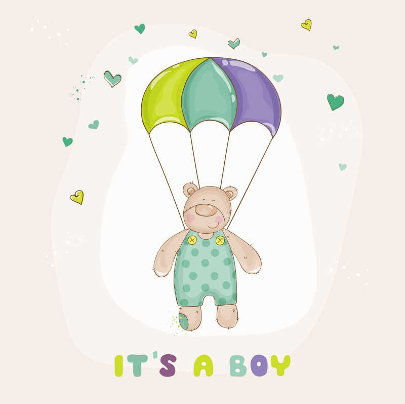 背着降落伞的可爱小熊矢量卡通形象