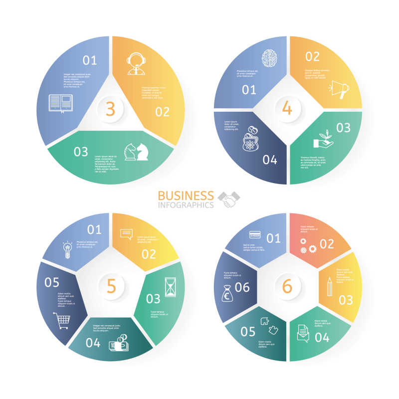 彩色商业信息图表收集矢量设计模板